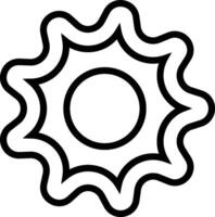 Simple black and white icon, gear shape, sun like design, wavy edges, circular center, minimalist illustration, bold outline, graphic symbol, mechanical element, vector