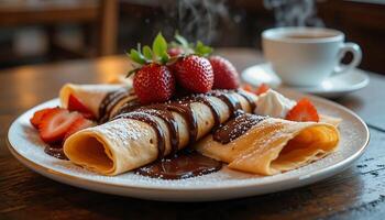 A crepe filled with Nutella and fresh strawberries photo
