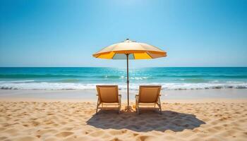 Beach umbrella with chairs In Tropical Beach, photo