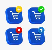 Shopping cart icon set with different pictograms. 3d icons collection vector