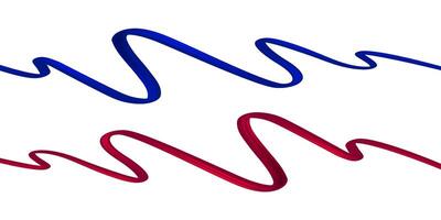 Blue and red wavy ribbons isolated on white background. 3d set vector