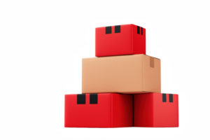 A Stacked red and brown boxes with black tape, ideal for shipping or storage. These boxes create visually appealing arrangement, perfect for logistics or packaging themes png