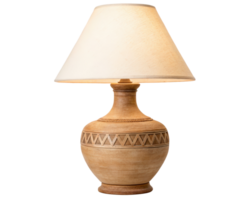Beige ceramic table lamp with shade on a transparent background png