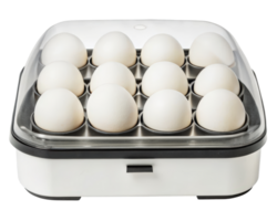 Eggs arranged in a modern transparent-lid electric egg cooker on a transparent background png