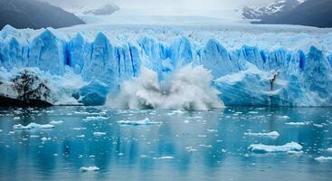 Glacier Calving Into Turquoise Water in Patagonia Landscape Scenic View photo