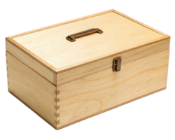 Light wood box with brass clasp on a transparent background png