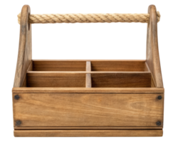 Wooden crate with rope handle on a transparent background png