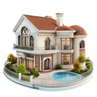 Luxurious Mediterranean-style villa with swimming pool and arched windows isolated on a transparent background png