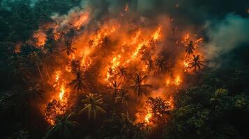 A forest fire in the middle of a jungle photo