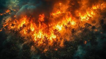 A forest fire in the middle of a jungle photo