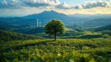 Wind turbines in the mountains photo