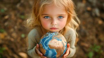 A young girl holding a globe in her hands photo