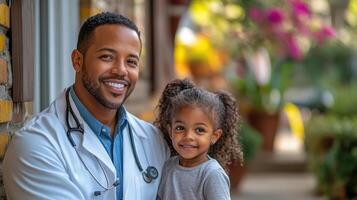 A black man and a little girl standing outside photo