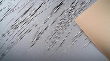 Close-up of textured gray paper with fine lines and a contrasting beige corner, ideal for backgrounds photo