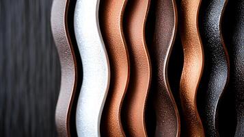 Close-up of textured metal sheets in various colors and finishes, showcasing design elements photo