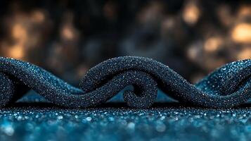 Close-up of textured black wave patterns on a sparkling blue surface with blurred background photo