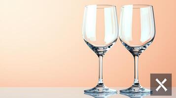 Two elegant wine glasses on a reflective surface against a soft pastel background photo