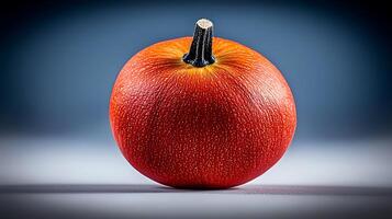 Vibrant red apple with detailed texture, illuminated against a soft gradient background photo