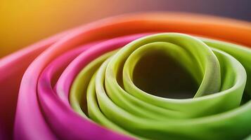 Close-up of vibrant, spiraled rubber bands in vivid colors, showcasing texture and depth photo