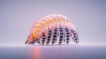 Close-up view of a bioluminescent arthropod-like creature on a soft gradient background photo