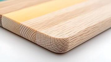 Close-up view of a polished wooden cutting board with smooth edges and natural grain patterns photo