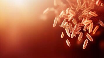 Close-up of vibrant orange crystals scattering against a warm background, creating a dynamic visual effect photo