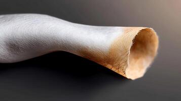 Close-up view of a curled, textured piece of skin, showcasing intricate details and colors photo