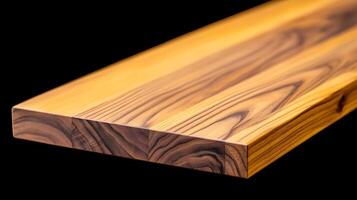 Close-up view of a polished wooden plank showcasing intricate grain patterns and colors photo