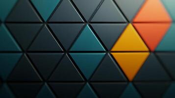 Close-up view of a geometric pattern of interlocking triangular tiles in vibrant colors, showcasing design photo