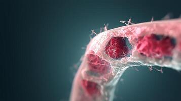 Close-up view of a textured, organic structure resembling cellular formations with vibrant colors photo