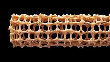Close-up view of a porous, honeycomb-like structure showcasing intricate patterns and textures photo
