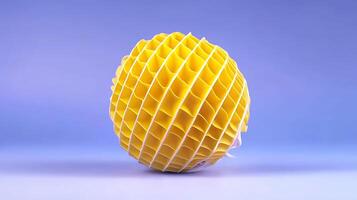 Yellow spherical object with a textured surface against a soft purple background photo