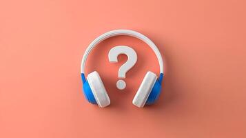 Abstract representation of headphones with a question mark on a pastel background, suggesting curiosity photo
