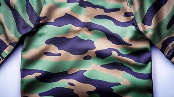 Close-up view of a camouflage-patterned fabric showcasing intricate design and texture photo