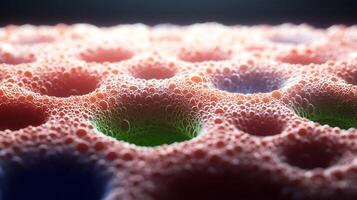 Close-up of colorful bubbles forming in a textured surface, showcasing vibrant hues and patterns photo