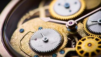 Close-up view of intricate watch gears showcasing craftsmanship and mechanical precision photo