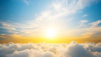 Serene Sunrise Over a Sea of Clouds with Warm Hues and Soft Light in the Background photo