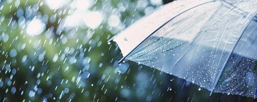 An umbrella is open in the rain photo