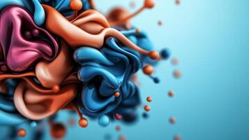 Vivid abstract composition of swirling paint in vibrant colors against a soft blue backdrop photo