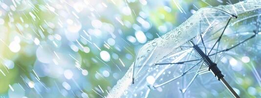 An umbrella is shown in the rain with water droplets photo