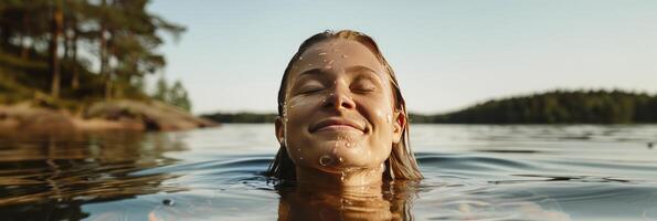 A woman is floating in the water with her eyes closed photo