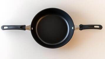 A sleek, modern frying pan with a non-stick surface, positioned on a light background, ideal for cooking photo