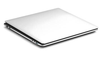 Sleek silver laptop resting on a clean surface, showcasing modern design and minimalism photo