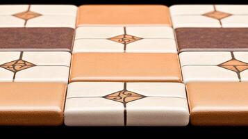 Close-up view of decorative ceramic tiles arranged in a geometric pattern on a dark background photo