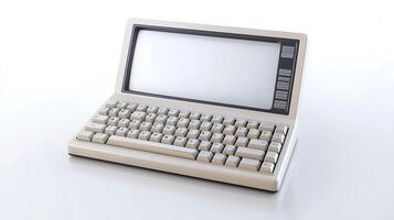 Vintage portable computer with a blank screen, showcasing retro design and minimalistic style photo