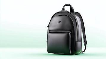 Sleek black backpack positioned on a soft gradient background, showcasing modern design features photo