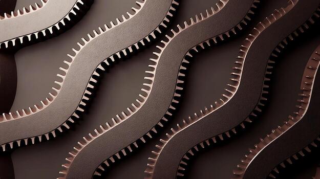 Abstract close-up of interlocking metal gears creating a textured pattern on a dark background photo