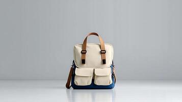 Stylish backpack displayed on a clean surface with minimalistic background, ideal for fashion shoots photo