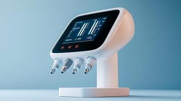 Advanced skincare device showcasing multiple nozzles and a digital interface in a modern setting photo