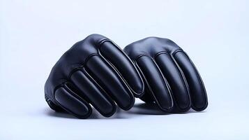 Stylish black leather gloves displayed symmetrically against a light background, highlighting texture photo